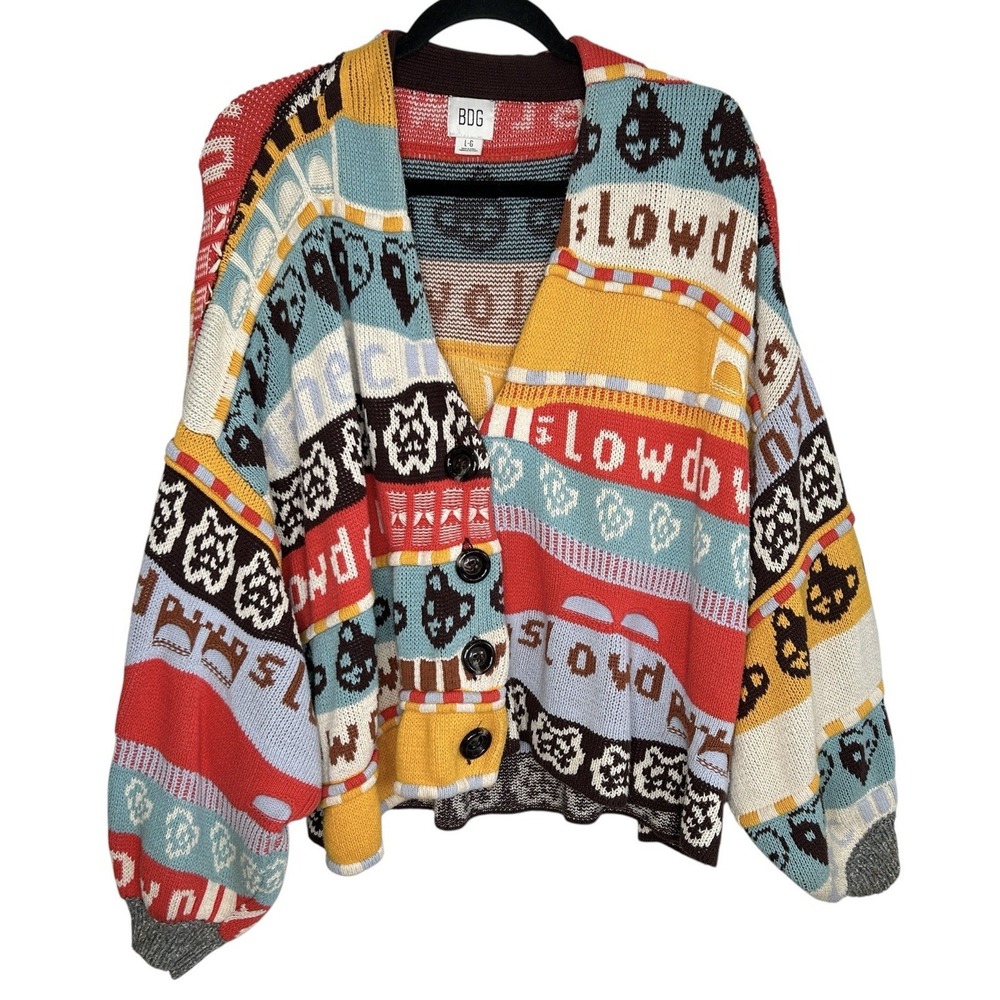 Urban Outfitters BDG Shae Slouchy Slow Down Cardigan Large 3D Oversize Patchwork